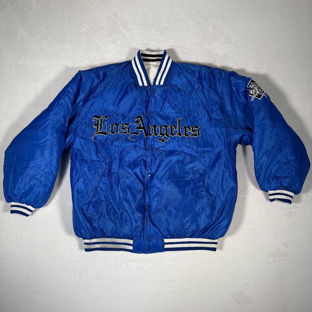 Vision Sports Puffer Bomber Jacket Men XL Reversible Los Angeles LA Dodgers VTG